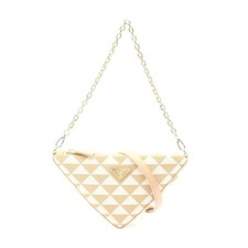 Prada Canvas Leather Triangle Shoulder Bag Women White One Size