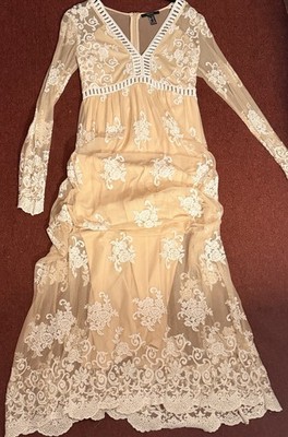 FOREVER 21 Embroidered Mesh Floral Sheer Long Sleeve Maxi Dress M | eBay