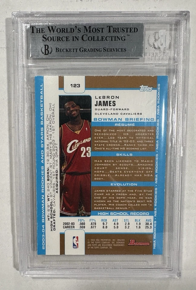 ЛЕБРОН ДЖЕЙМС ЗОЛОТОЙ ДЕБЮТАНТ - 2003-04 Bowman Gold RC BGS 8.5 NM-MT + CAVALIERS - Изображение 2 из 3