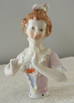 Colorful Vintage Hair Piled High-Arms Out Girl, Pin Cushion, 5'' Tall Half Doll