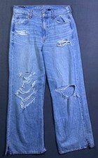 Amercian Eagle Jeans 8 Womens Super High Rise Baggy Wide Leg Grunge Distressed