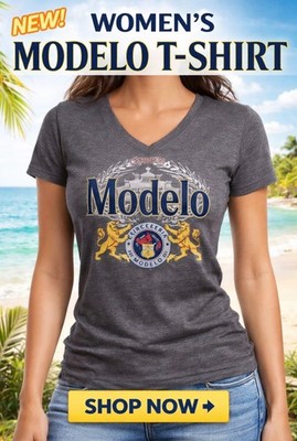 Lucky Brand X Modelo Women's Cerveza Logo Graphic V-Neck T-Shirt Sz (S)