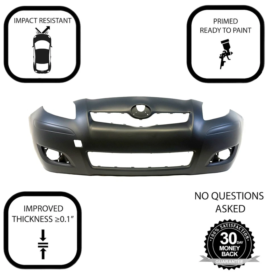 Front Bumper Cover For 2009-2011 Toyota Yaris Hatchback w Fog Light holes - Image 3 of 4