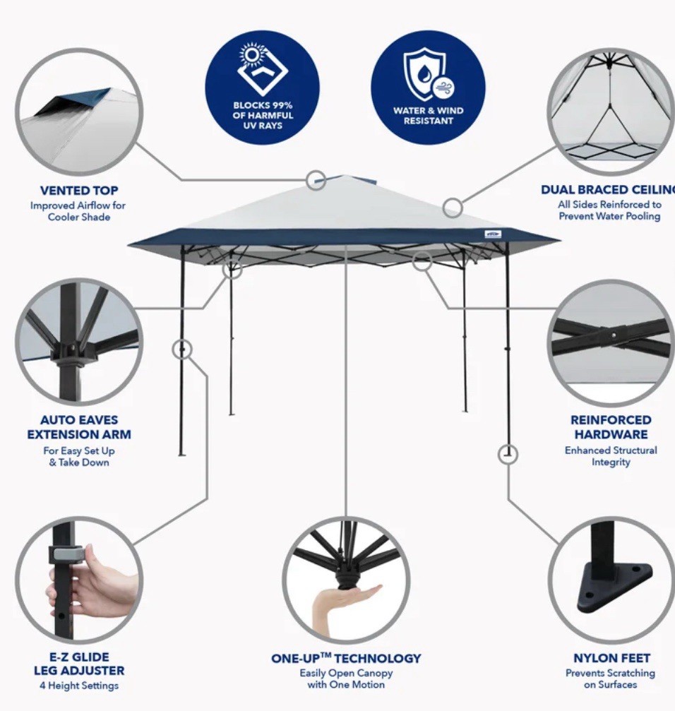 E-Z UP EZRECDC13BL 13' x 13' ONE-UP Instant Recreational Canopy  Tent 169 SQFT