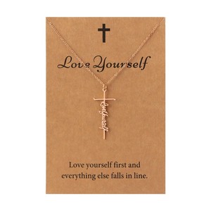 Authentic Love Yourself Necklace for Women - Rose Gold Plated Faith Warrior Bestie Grace H