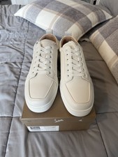 Christian Louboutin Men's Low Top Lace-Up Sneakers White Red Soles Logo