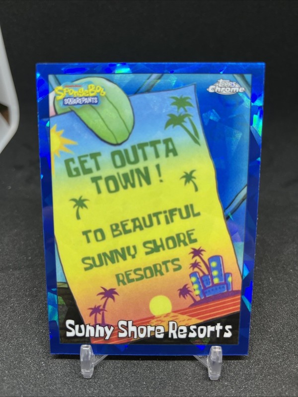 Topps SpongeBob Chrome 2025 No. 150 Sunny Shores Resorts Sapphire Refractor