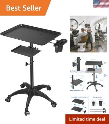 Heavy-Duty Rolling Salon Tray - Adjustable Height, Smooth Swivel Casters, Black