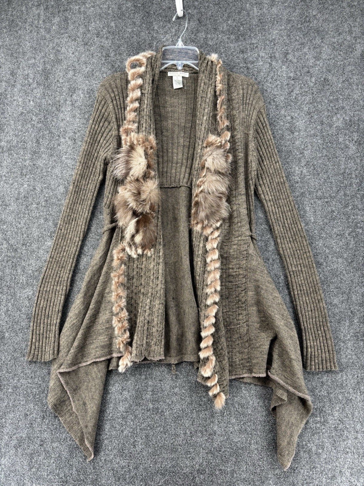 Alberto Makali Brown Wool Blend Rabbit Fox Fur Trim Cardigan Women’s L Artsy
