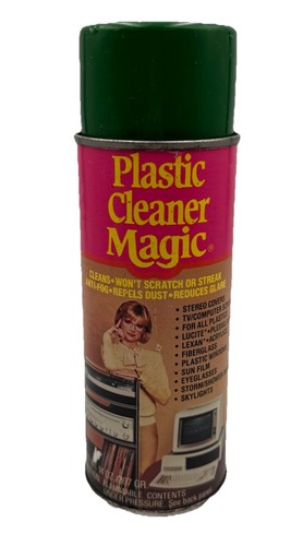 VTG 70s Plastic Cleaner Magic Cleaning Spray Can Movie Prop Decor Ephemera 14oz