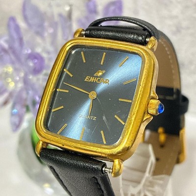 Enicar Square Watch Blue Dial Quartz Gold Unisex