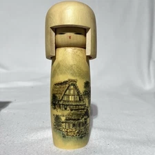 Vintage Kokeshi doll By Okamoto Usaburo  Shiro Irori/ Hida no Michi 7.5 “ Japan