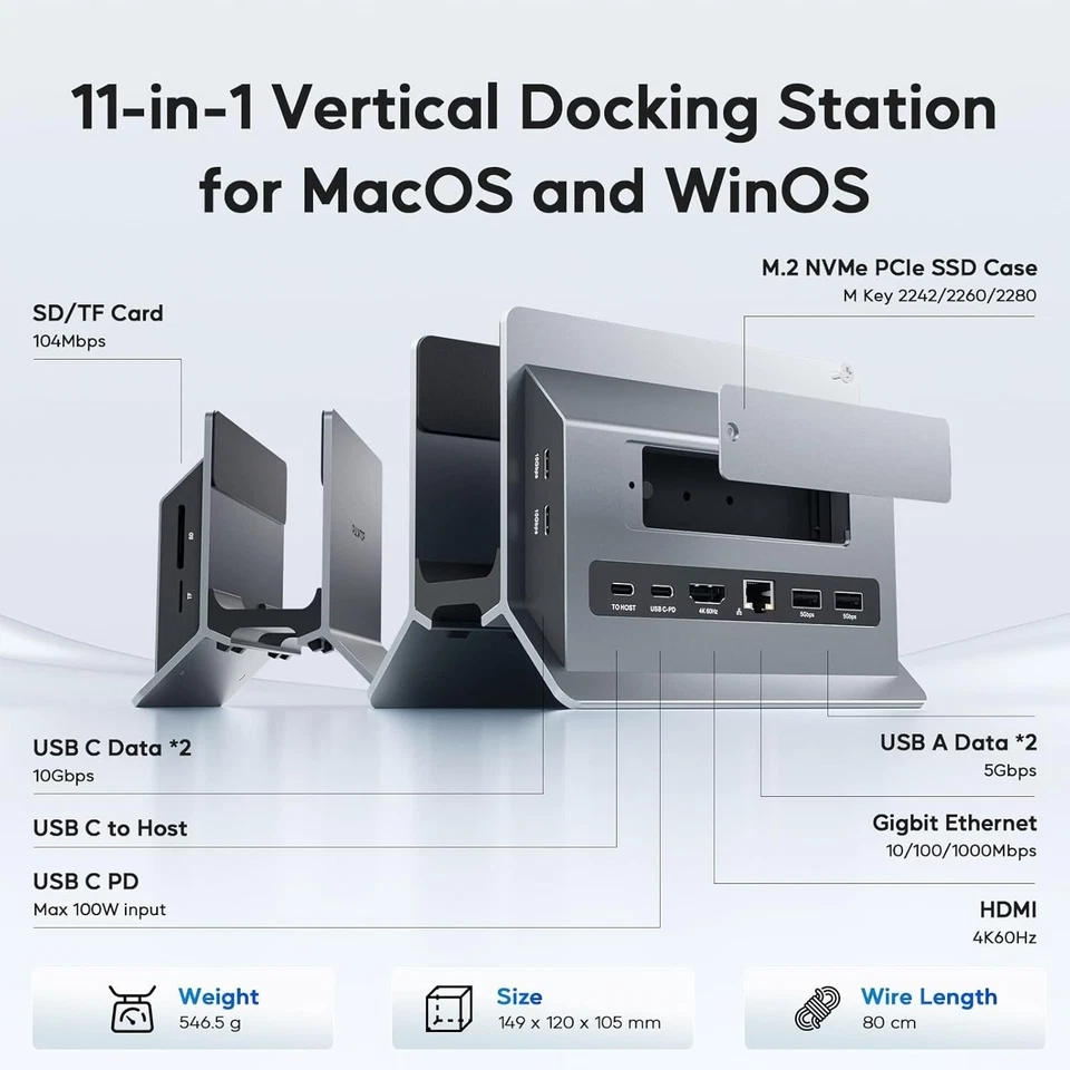 PULWTOP Vertical MacBook Docking Station M.2 NVMe 4K@60Hz HDMI - Image 2 of 4