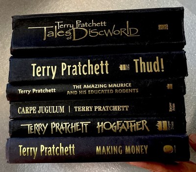 6 Terry Pratchett Hardcover Fantasy Books ~ Black / Gold Spines