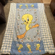 Vtg 1998 Looney Tunes Tweety Bird Twin Size Comforter Blanket Reversible