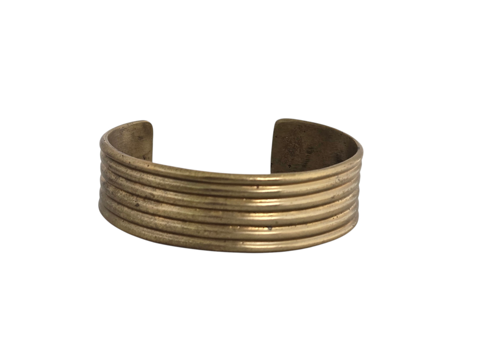 Vintage Wide Ribbed Brass Cuff Bracelet