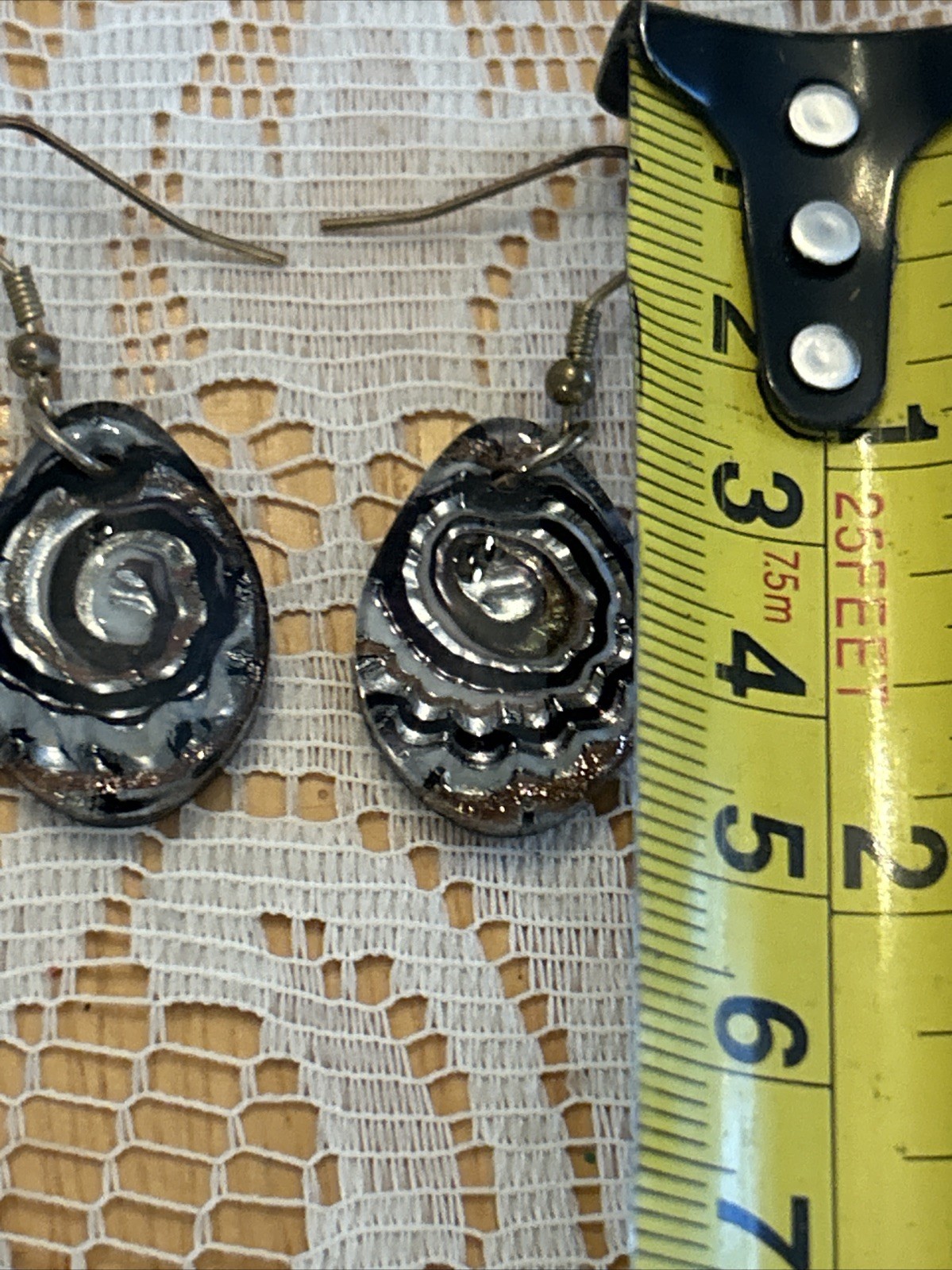 Agate Geode Slice Silver Tone Dangle Pierced Earr… - image 3