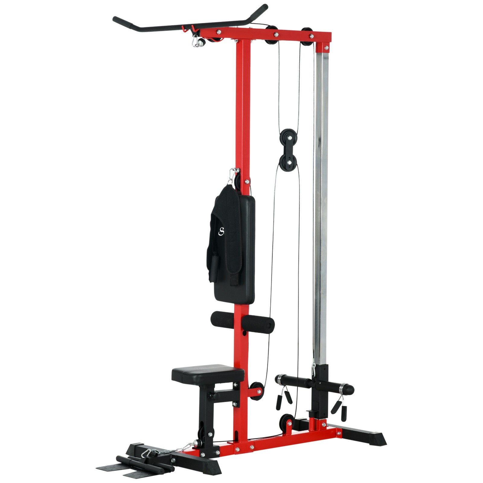 Soozier Lat Pull Down Machine Cable Station with Flip-Up Footplate, Red