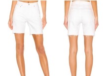 AGOLDE Rumi Oyster White Mid Lenght High Rise Denim Cut Off Shorts Size 26