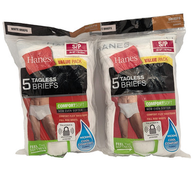 Hanes Mens Tagless Briefs Size S 28-30 Moisture Wicking 2 Packs New