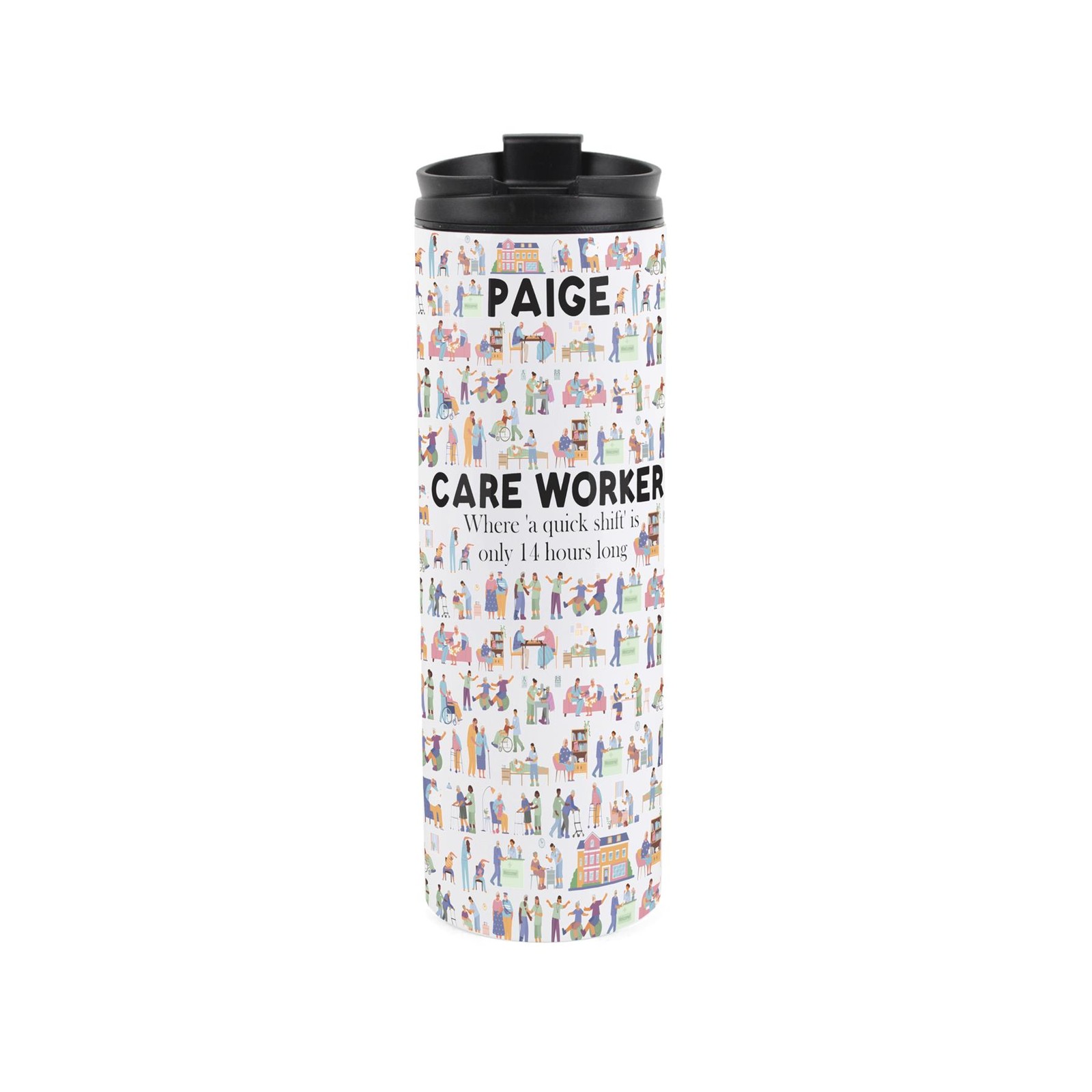 Personalised Care Worker Travel Flask - Reusable Stainless Steel Tumbler Gift