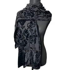 Sonia Rykiel Black Velvet Burnout Floral Scarf Shawl Wrap Elegant Chic Glam