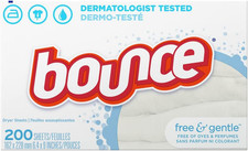 Fabric Softener Dryer Sheets, Free  Gentle, 200 Count - Packaging May Vary
