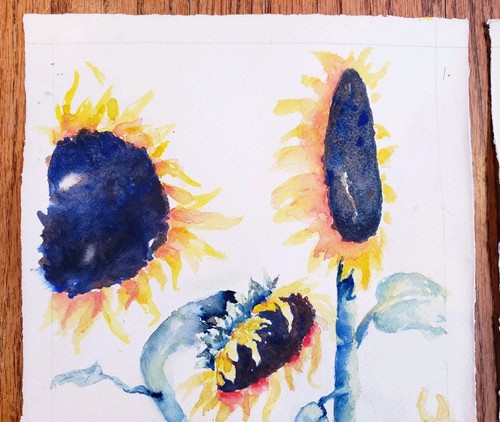 Set of 2 Original Watercolor M Bevarly Sunflowers Cotton Paper Unframed 10 x 6" - 第 7/9 張圖片
