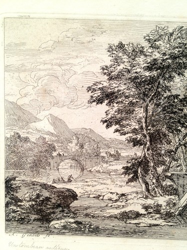 Abraham Genoels Engraving of Landscape Bridge Boat Framed and Matted - Picture 3 of 8