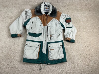 Vintage Gallery Parka Jacket Mens Small Suede Fur Collar Zip Pockets Multicolor