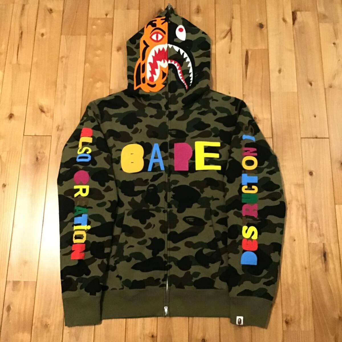 BAPE × READYMADE Tiger Shark Full Zip Hoodie Green A Bathing Ape