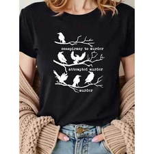 Ladies' Casual T-shirt, with A Complex Crow Design Short Sleeved and Breathable