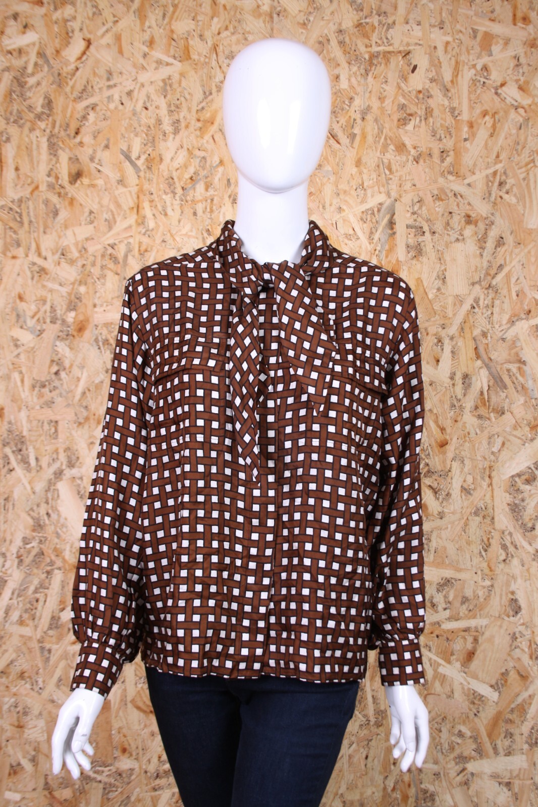 Vintage 70s Saint Laurent Rive Gauche Blo Silk Tie Neck Button Front 40 M