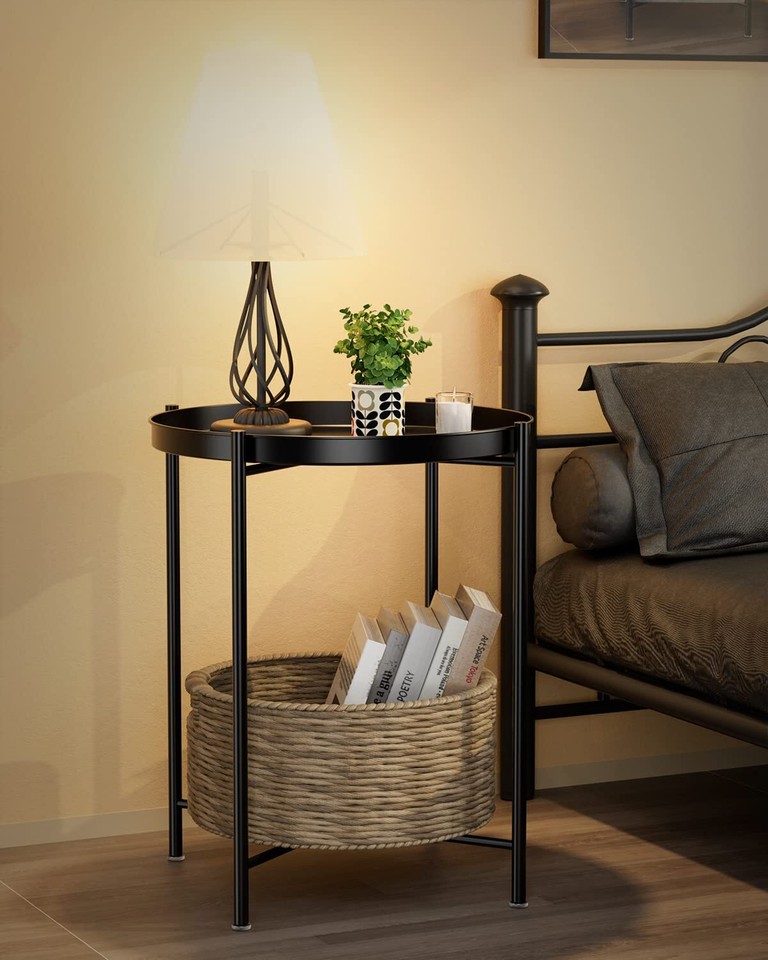 EKNITEY Small Side End Table Waterproof Metal Sofa Coffee Table with