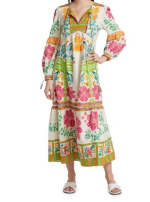Farm Rio Fruits Queen Tropical Printed Linen-Blend Long Dress V-Neck Size  XS NWT | eBay