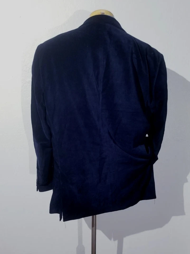 Abrigo Deportivo Adolfo 50L Azul Terciopelo Algodón Blazer Chaqueta Cena Evento Nuevo sin Etiquetas Foto 3 de 4