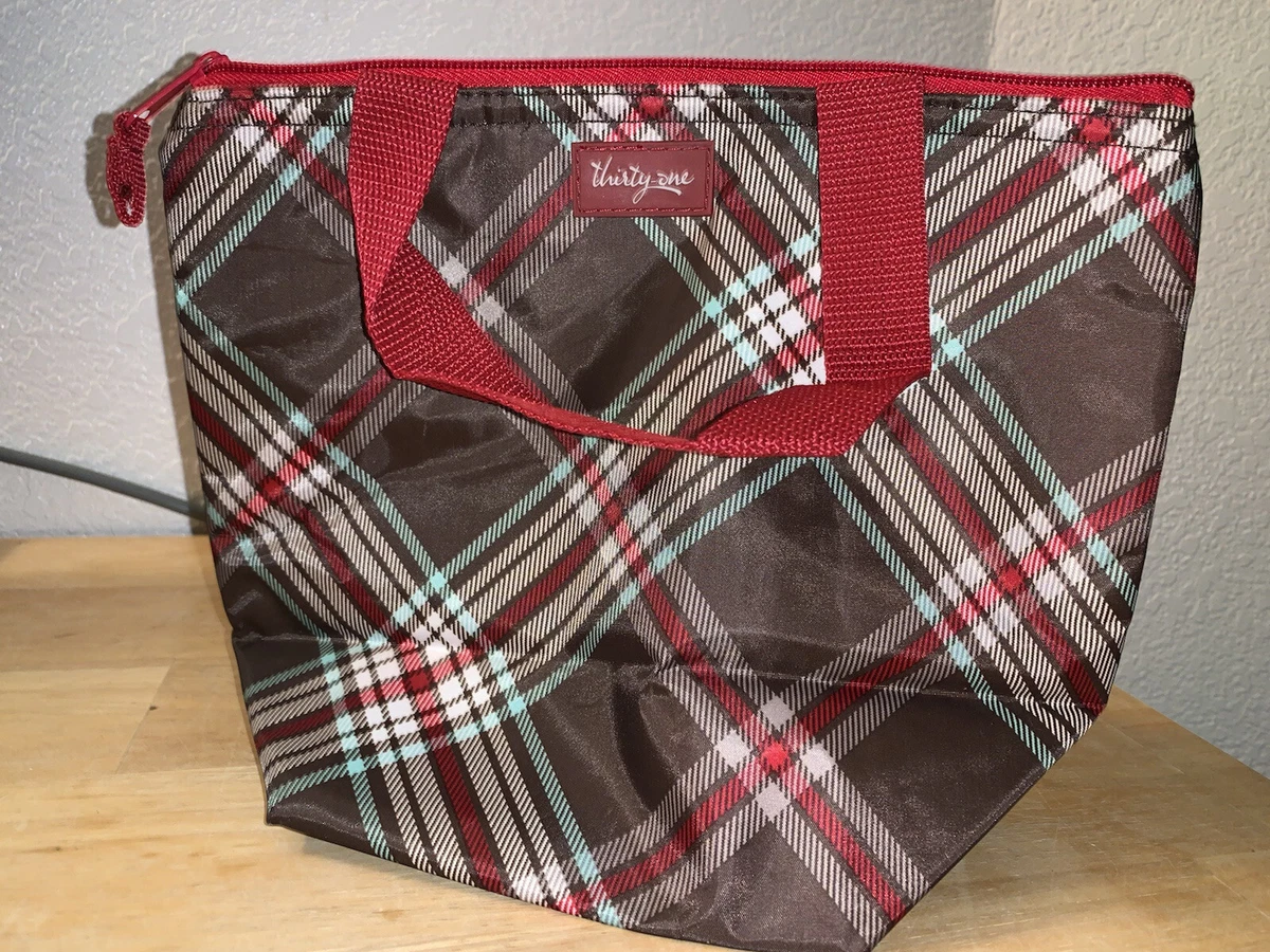 Thirty One Gifts Red Plaid Thermal Lunch Bag 10x9x5 Customized