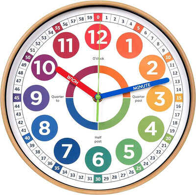 Lernwanduhr für Kinder Kleinkinder Zeit erzählen Unterrichtsuhr Analog GOLD