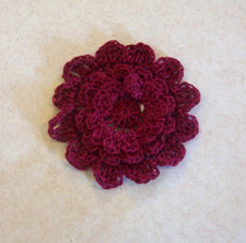 Crocheted Burgundy Red 3-Layered Mum Flower Applique Small Quilting Sewing