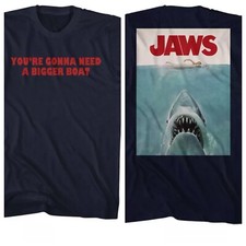 JAWS Movie T-Shirt Need a Bigger Boat 2 Sided New Official Navy Cotton SM - 5XL