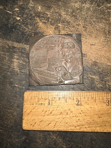 Printing Block ( Man At Lumberyard With Clipboard ) Needs Wood Block!! 1950’s - Picture 8 of 10