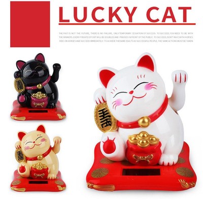 Solar Powered Lucky Maneki Neko Waving Beckoning Fortune Car Cat NEW Gift Z2U7