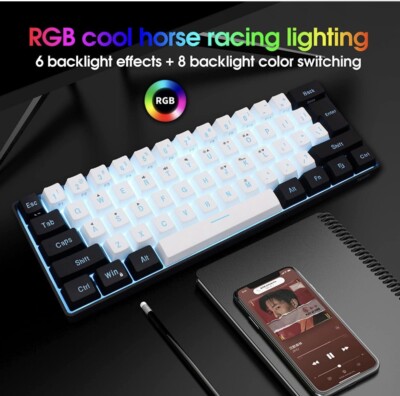 60% Wired Gaming Keyboard - RGB Backlit Ultra Compact 61-Key Mechanical Feel Keyboard