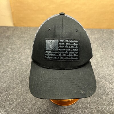 Columbia Sportswear PFG Fish USA Flag Logo Cap Adult Fitted Large Black Hat 