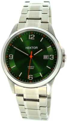 HEKTOR Green Spirit Herren Quarzuhr Datum Edelstahl matt grün orange 39mm 10bar