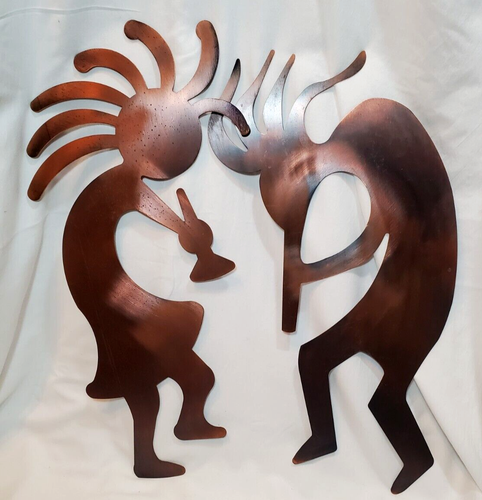 Two Kokopelli in Copper Large Wall Hanging with Two Wall Brackets 20" Tall - Picture 2 of 8