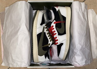 Jordan 1 Low OG SP Travis Scott Olive 8,5 (Damengröße).  100% AUTHENTISCHE SCHUHE