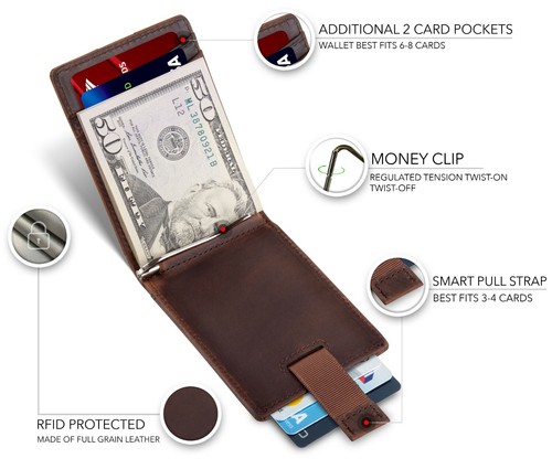 SERMAN BRANDS- Genuine Leather RFID Blocking Slim Minimalist Front Pocket Wallet - Picture 4 of 61