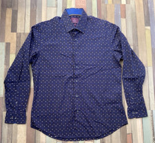 Hawes & Curtis Mens Shirt Mayfair Slim Fit Size L Navy Polka Dot Long Sleeve