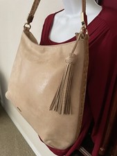Brahmin Farrah Tan Cream Hobo Leather Bag Faux Snake Skin Strap/Trim